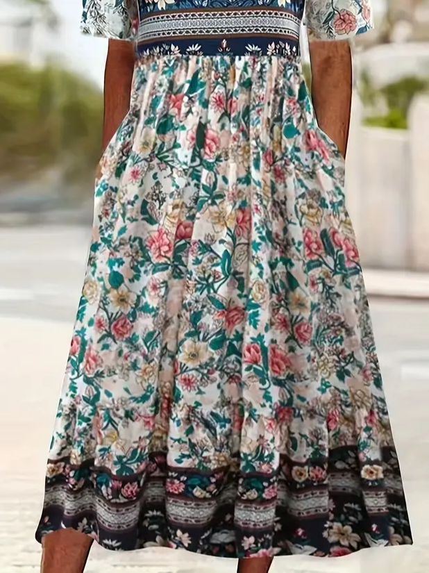 Women's Short Sleeve Summer As Picture Floral Printing Crew Neck Daily Going Out Casual Maxi H-Line Shift Dress Dress
