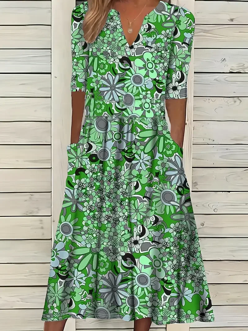 Women's Short Sleeve Summer Purple Floral Printing V Neck Daily Going Out Casual Maxi H-Line Fit & Flare Dress Dress
