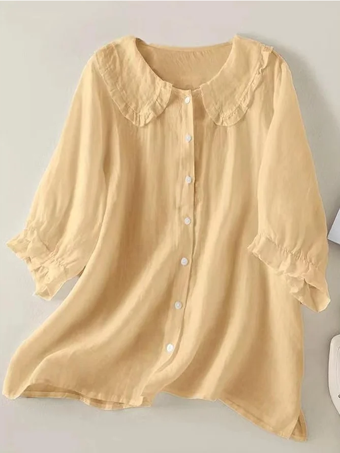 Women's Casual Cute Doll Collar Short Sleeve Shirt