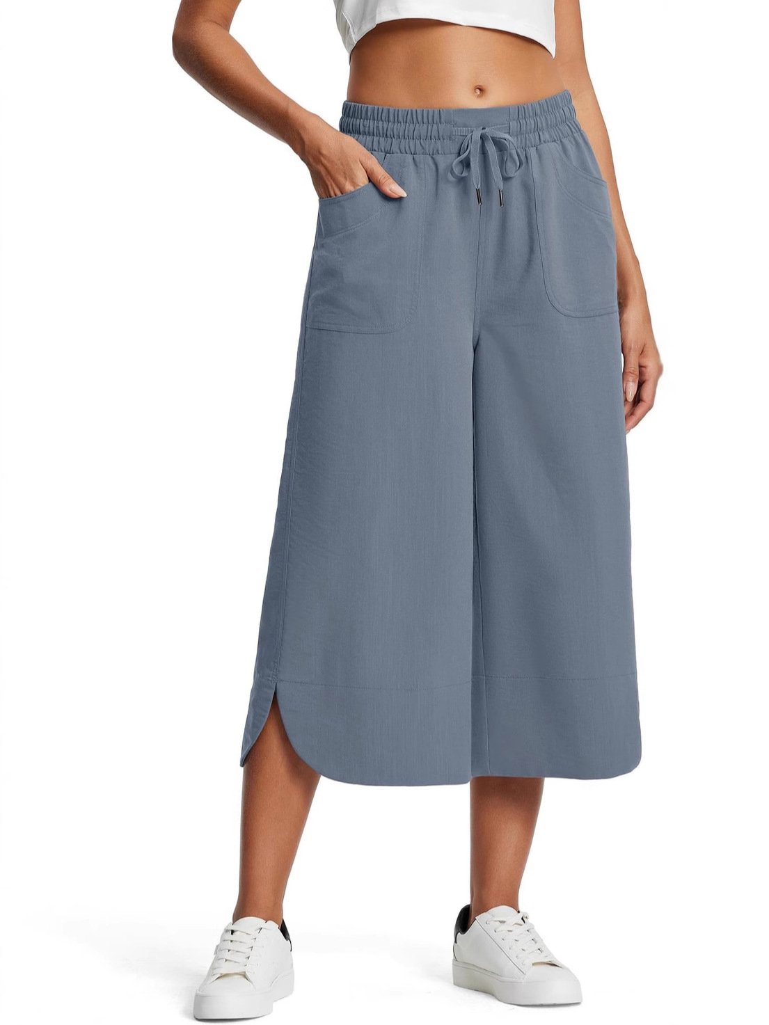 Women's  H-Line Wide Leg Pants Daily Going Out Pants Purplish blue Casual Pocket Stitching Plain Summer Pants