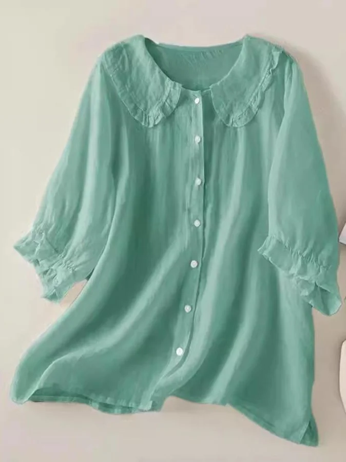 Women's Casual Cute Doll Collar Short Sleeve Shirt