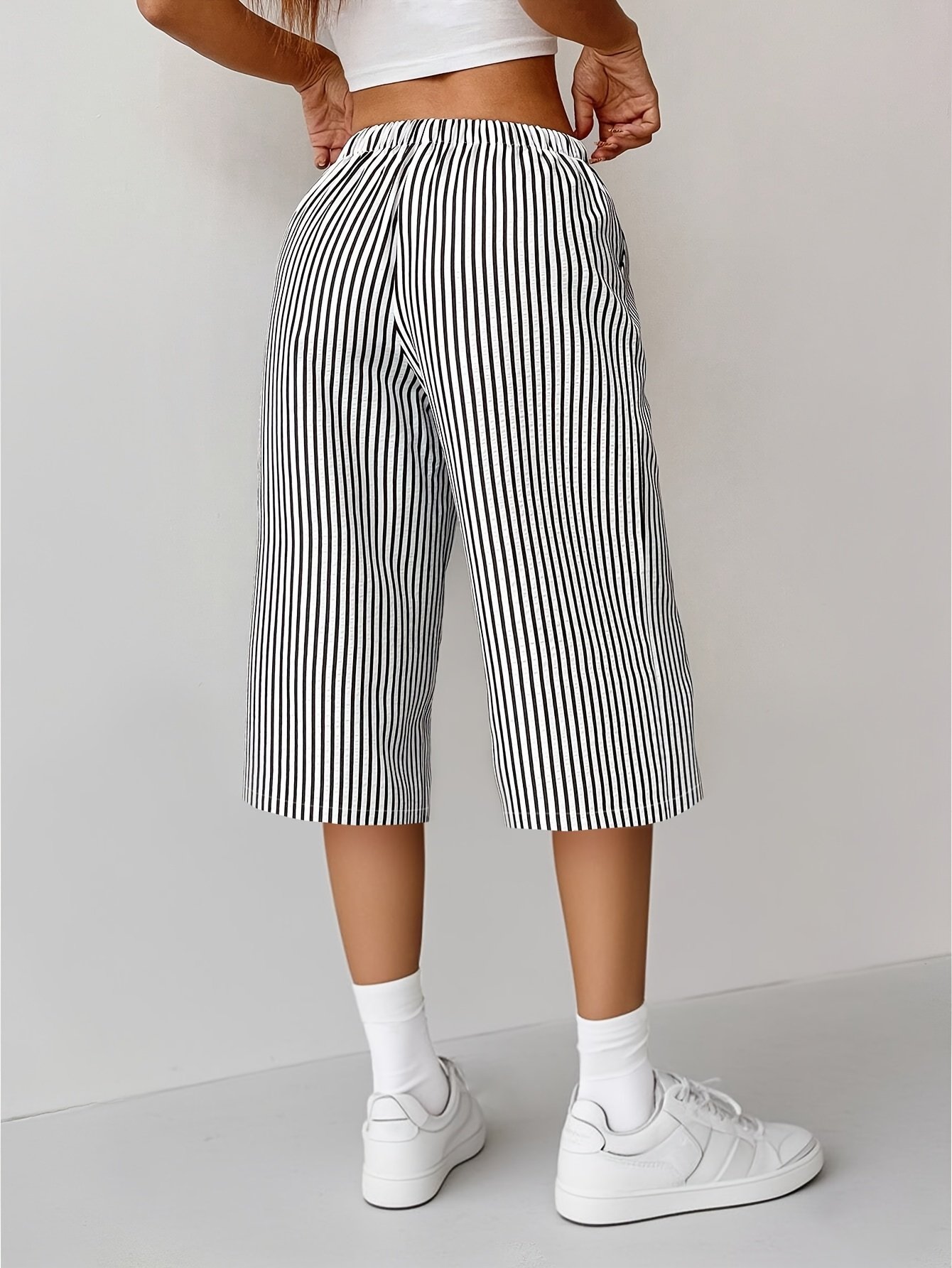 Spring And Summer Casual Striped Straight Lace-Up Pants