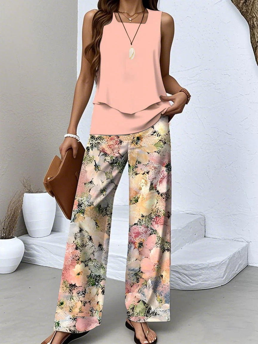 Crew Neck Casual Two-Piece Set With No