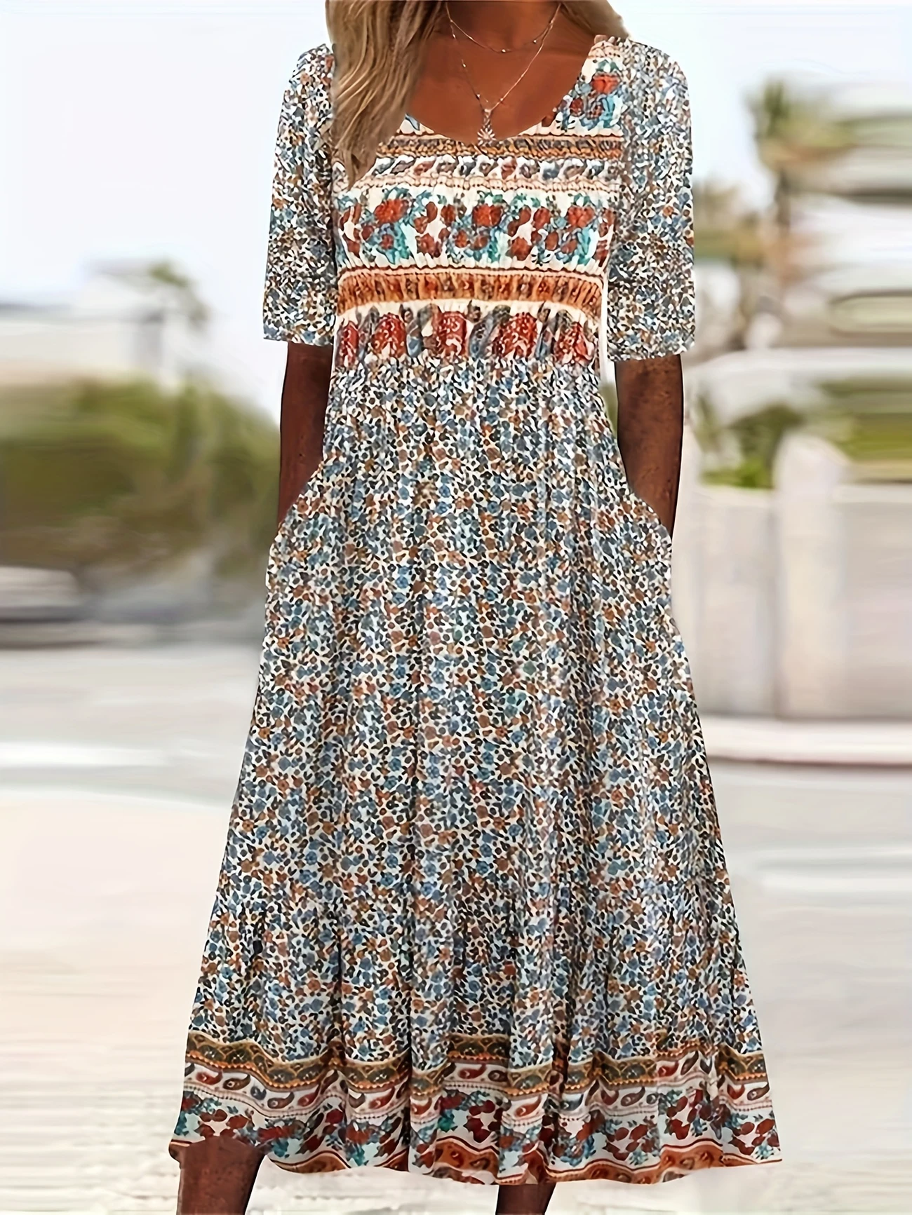 Women's Short Sleeve Summer As Picture Floral Printing Crew Neck Daily Going Out Casual Maxi H-Line Shift Dress Dress