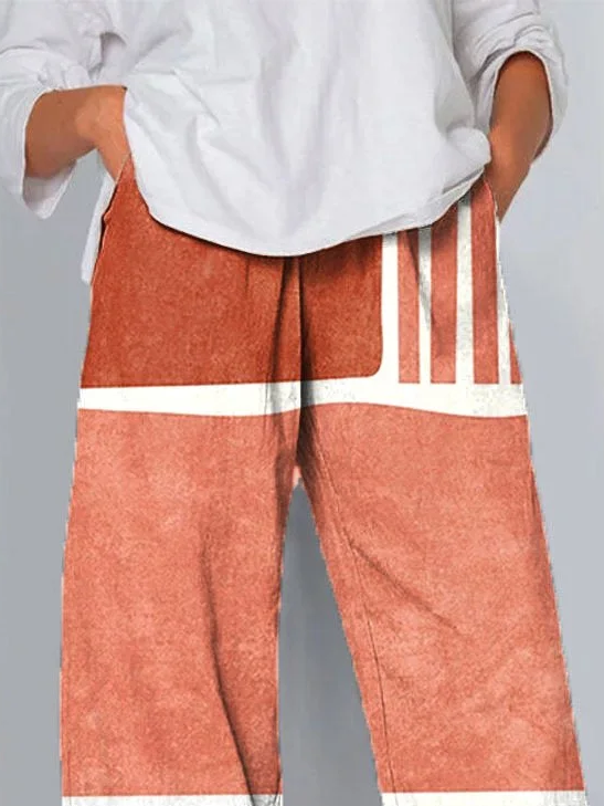 Women's Striped Colorblock Printed Casual Pants