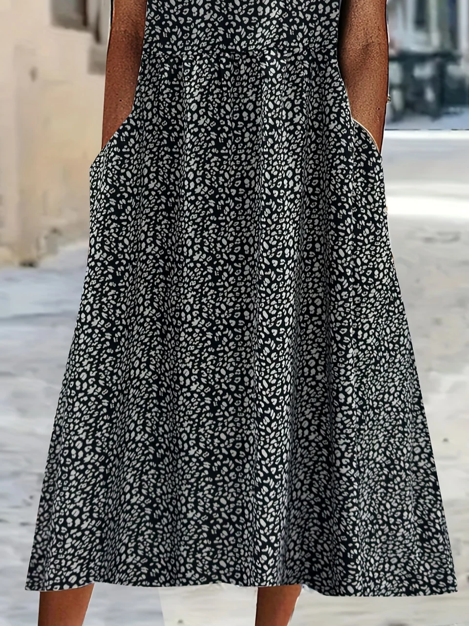 Women's Short Sleeve Summer Black Leopard Printing V Neck Daily Going Out Casual Maxi H-Line Fit & Flare Dress Dress