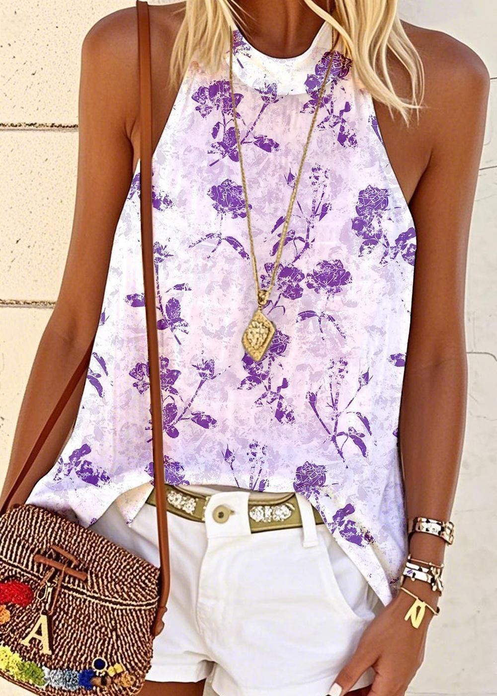 Regular Fit Floral Halter Casual T-Shirt
