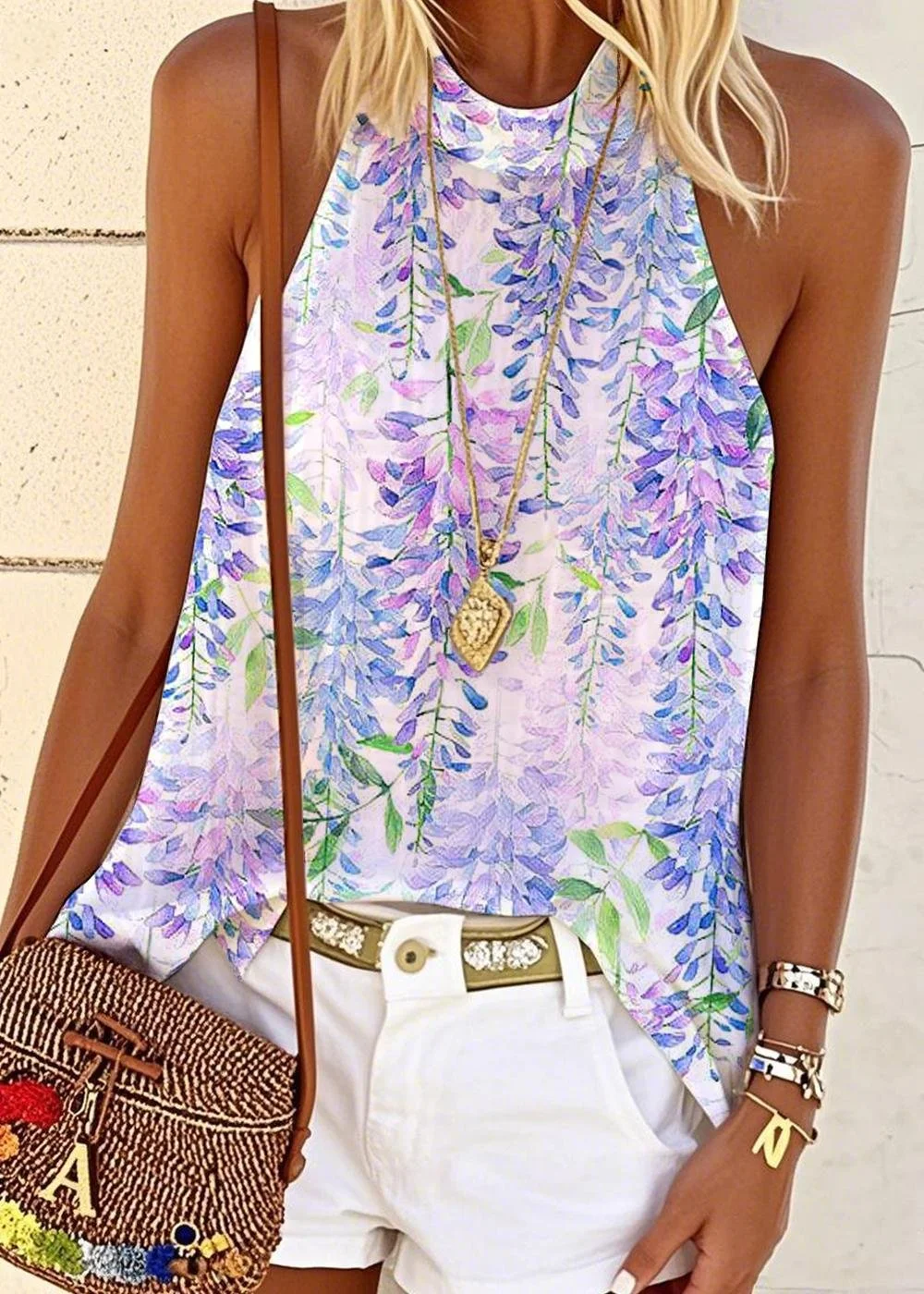 Gradient Pattern Casual Halter T-Shirt