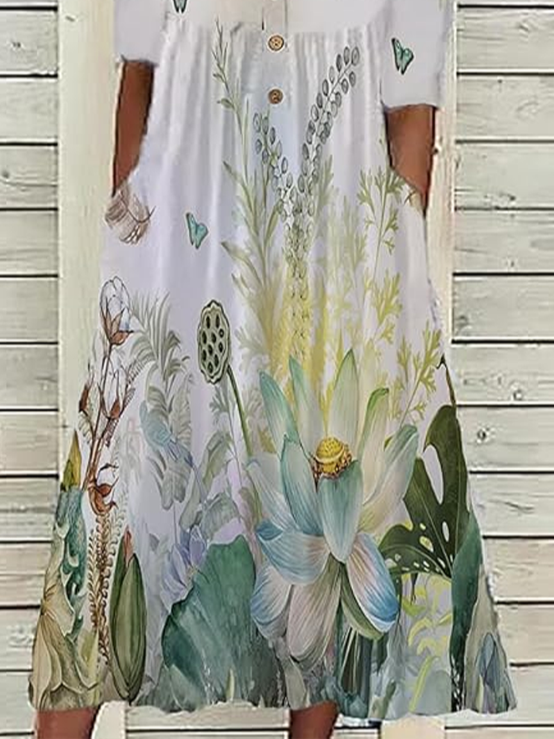 Women's Floral Print Casual Button Dress