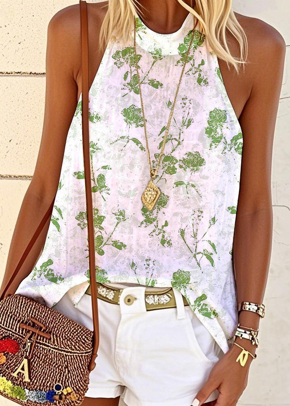 Regular Fit Floral Halter Casual T-Shirt