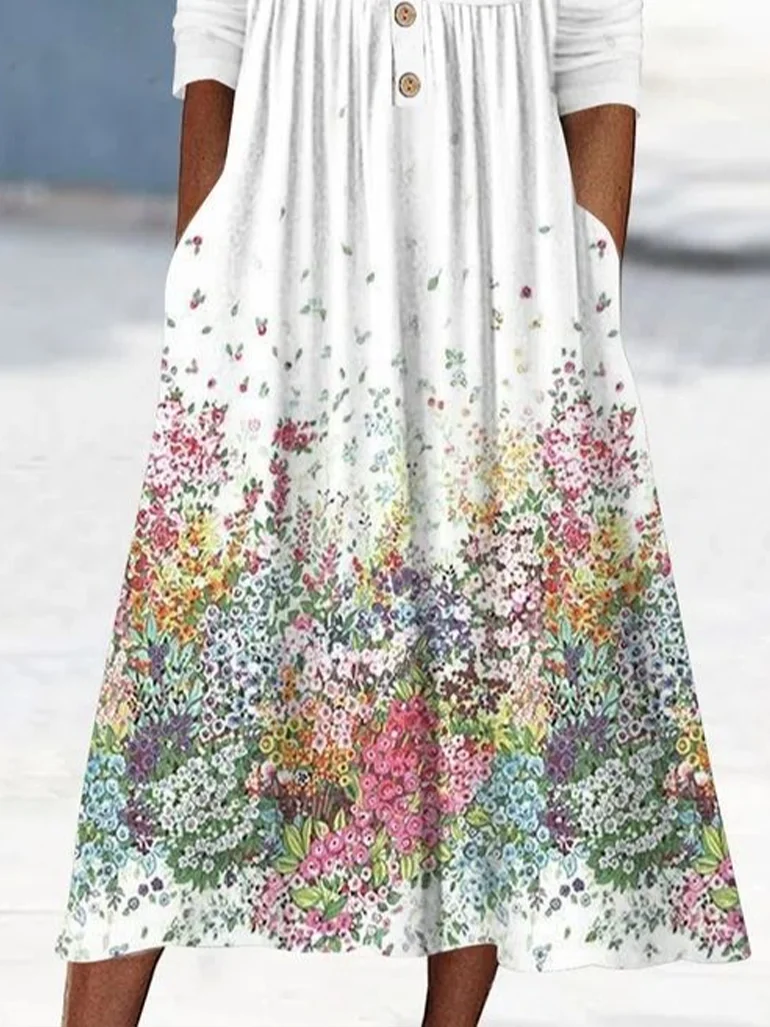 Women's Floral Print Casual Button Dress