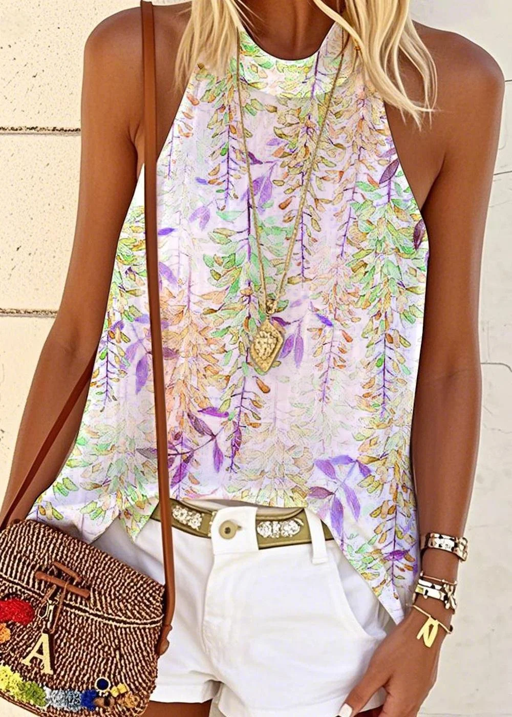 Gradient Pattern Casual Halter T-Shirt
