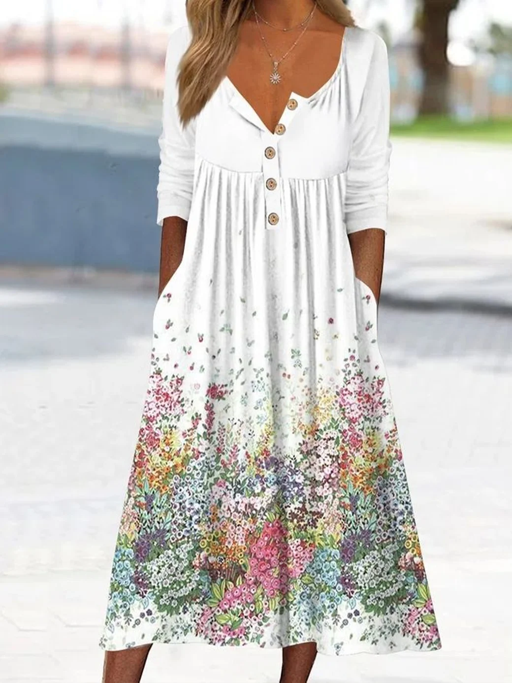 Women's Floral Print Casual Button Dress