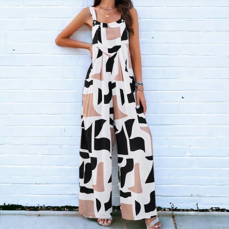 Boho Linen Blend Geometric Others Jumpsuit