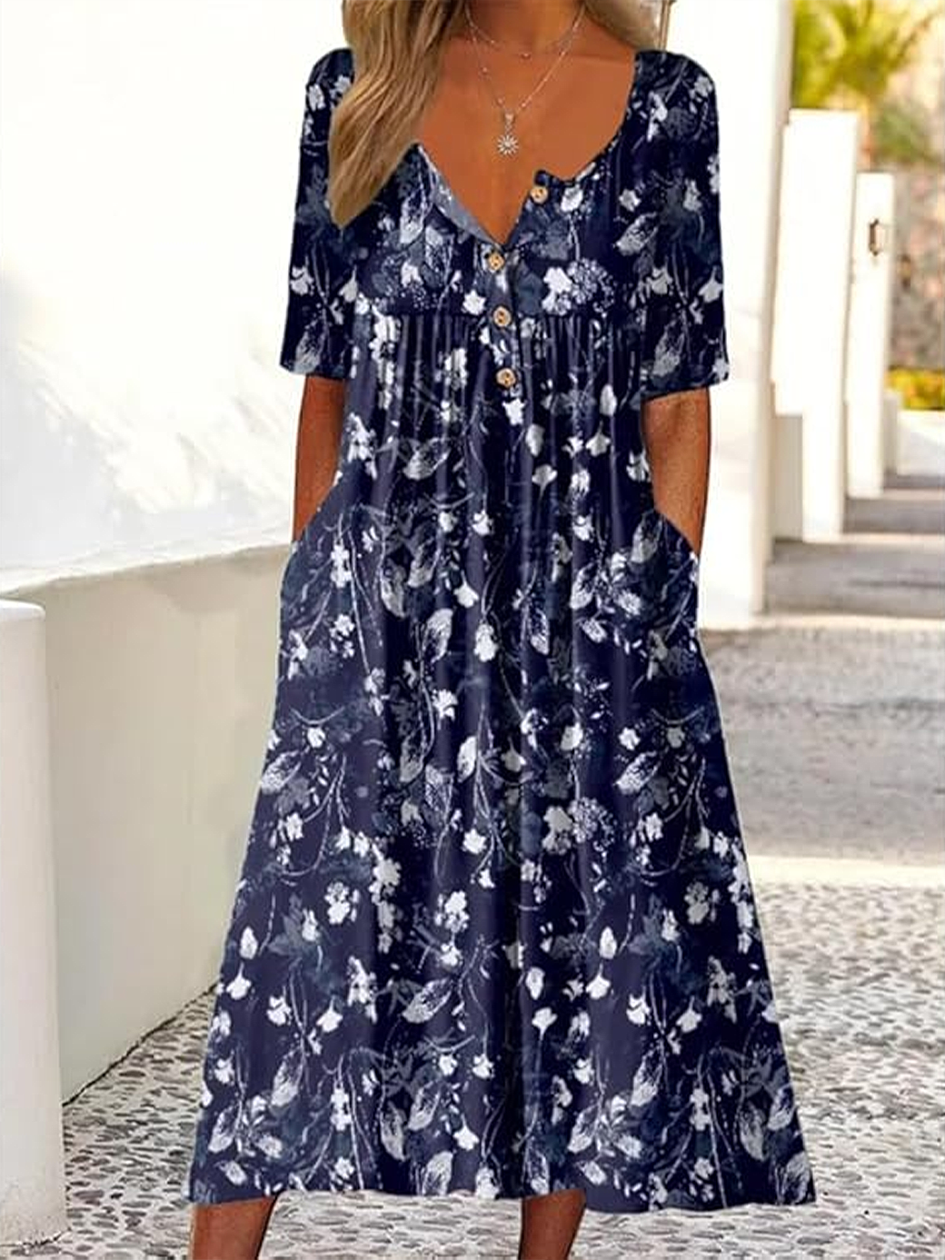 Women's Floral Print Casual Button Dress