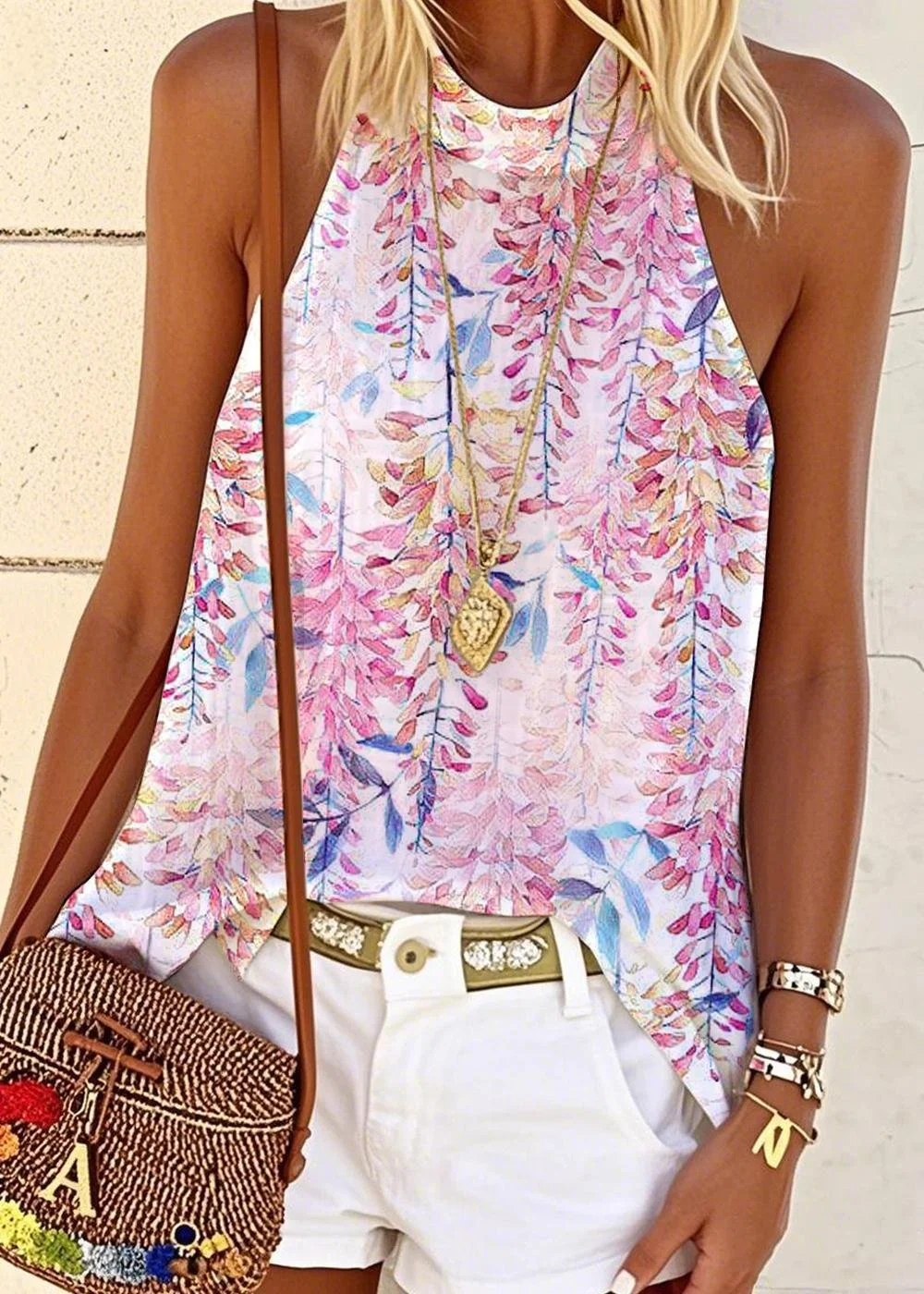 Gradient Pattern Casual Halter T-Shirt