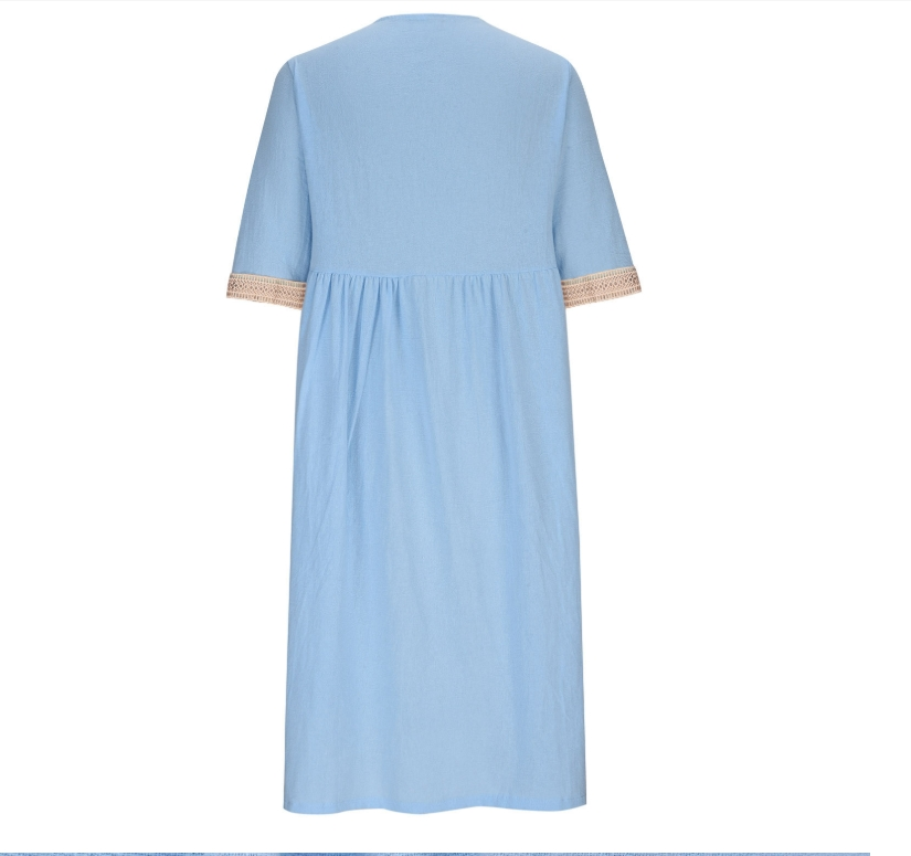 Women's Half Sleeve Summer Light Blue Plain Split Joint V Neck Daily Going Out Casual Maxi A-Line Fit & Flare Dress Dress