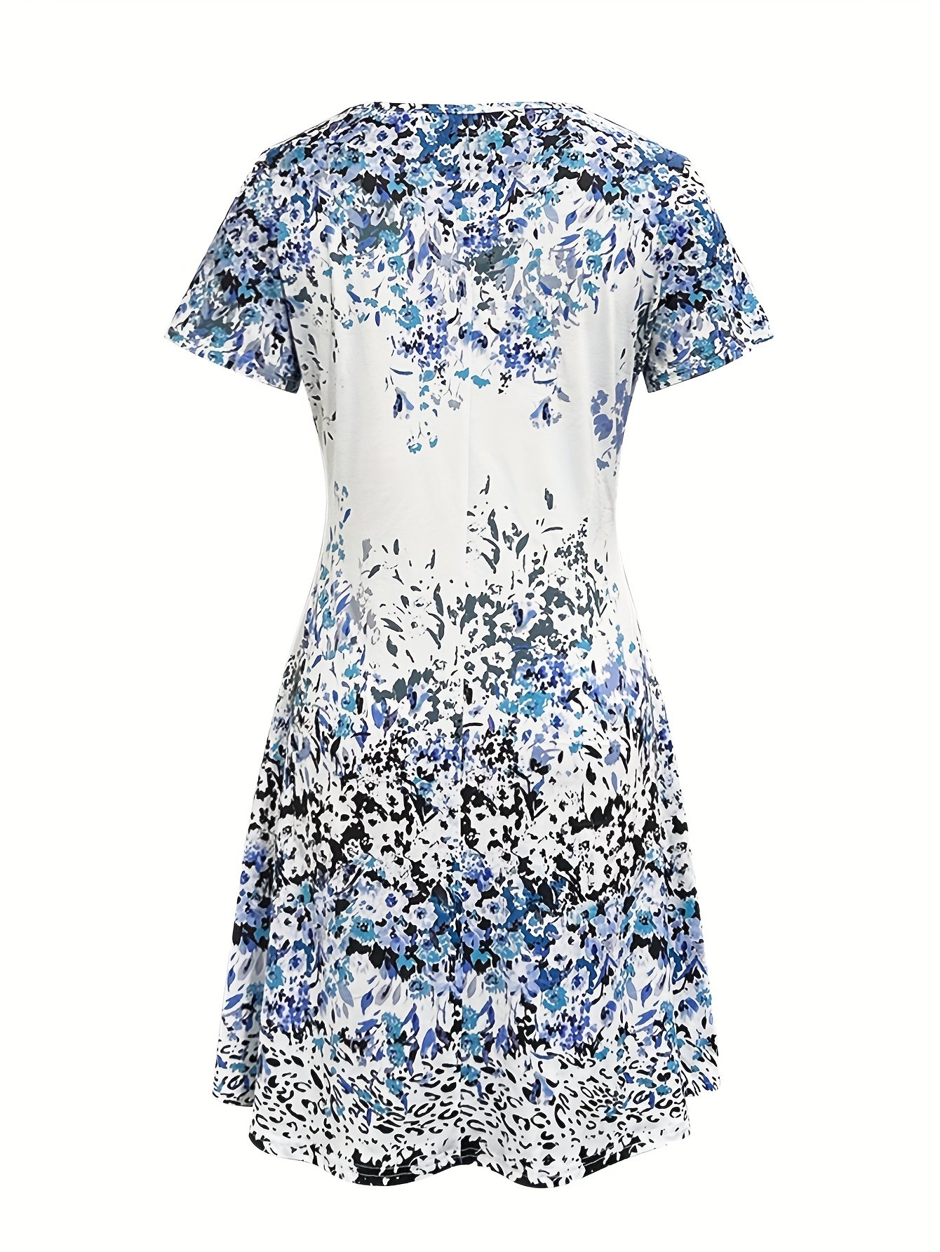 Regular Fit V Neck Gradient Pattern Casual Dress With No