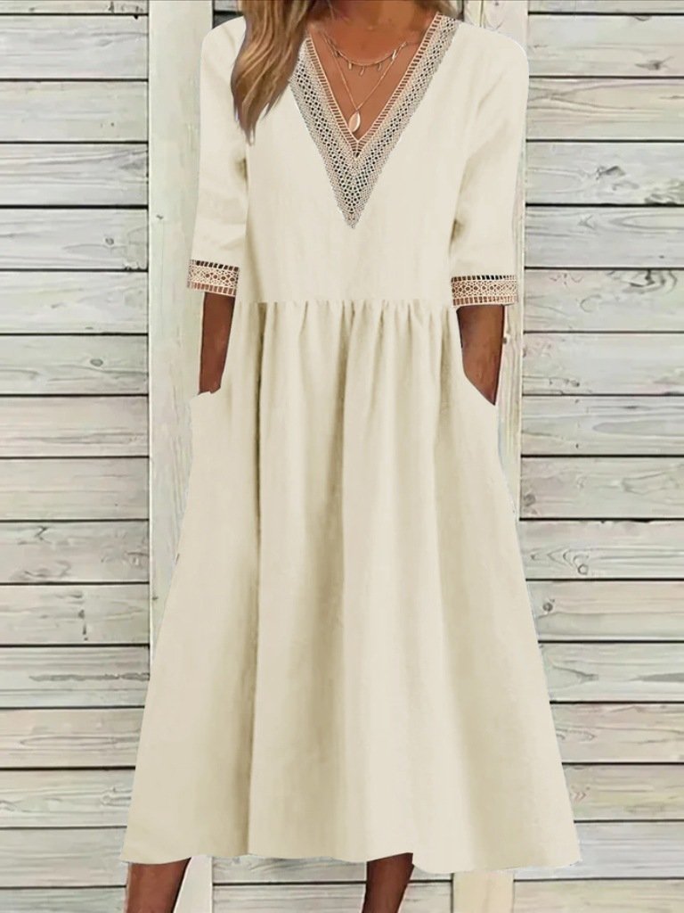 Women's Half Sleeve Summer Light Blue Plain Split Joint V Neck Daily Going Out Casual Maxi A-Line Fit & Flare Dress Dress