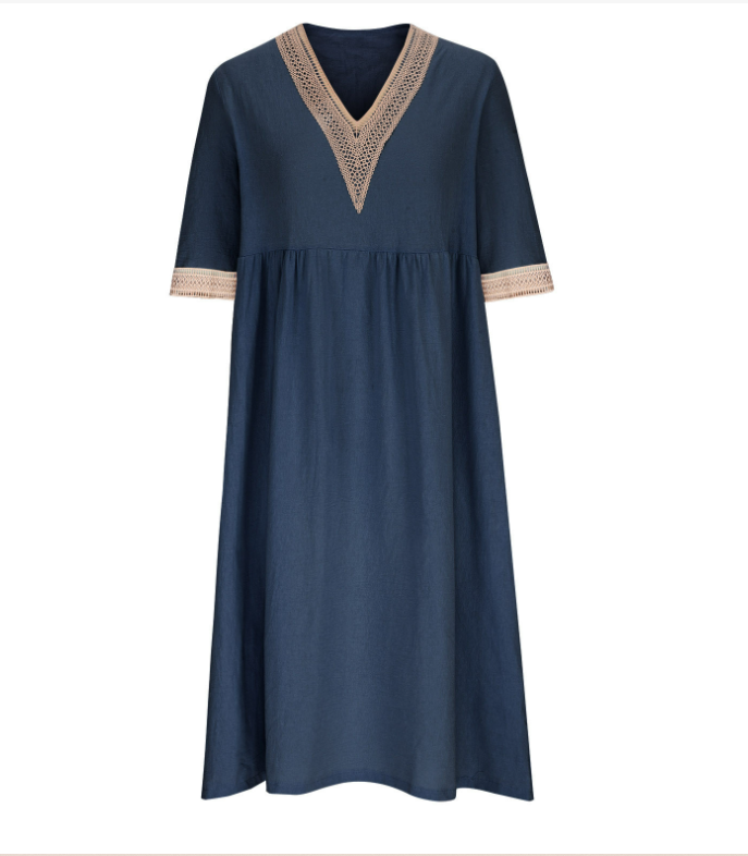 Women's Half Sleeve Summer Light Blue Plain Split Joint V Neck Daily Going Out Casual Maxi A-Line Fit & Flare Dress Dress