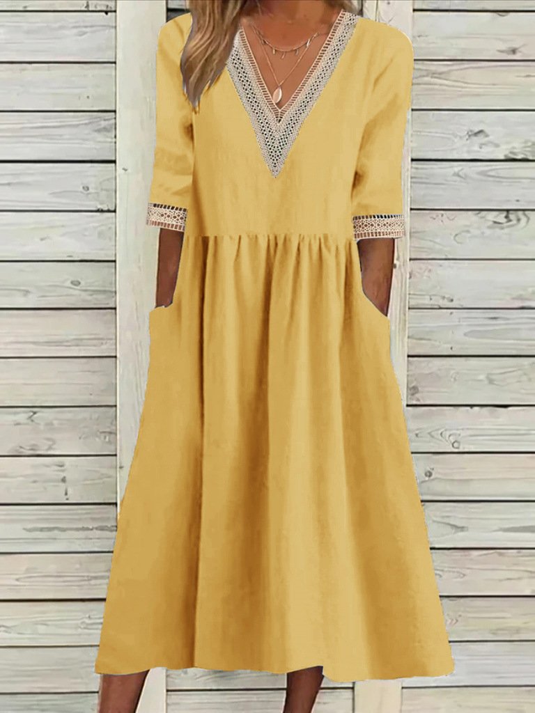 Women's Half Sleeve Summer Light Blue Plain Split Joint V Neck Daily Going Out Casual Maxi A-Line Fit & Flare Dress Dress