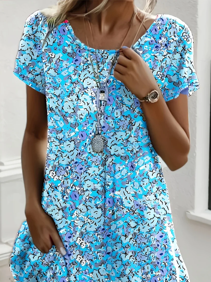 Women's Floral Print Casual Round Neck Short Sleeve Dress