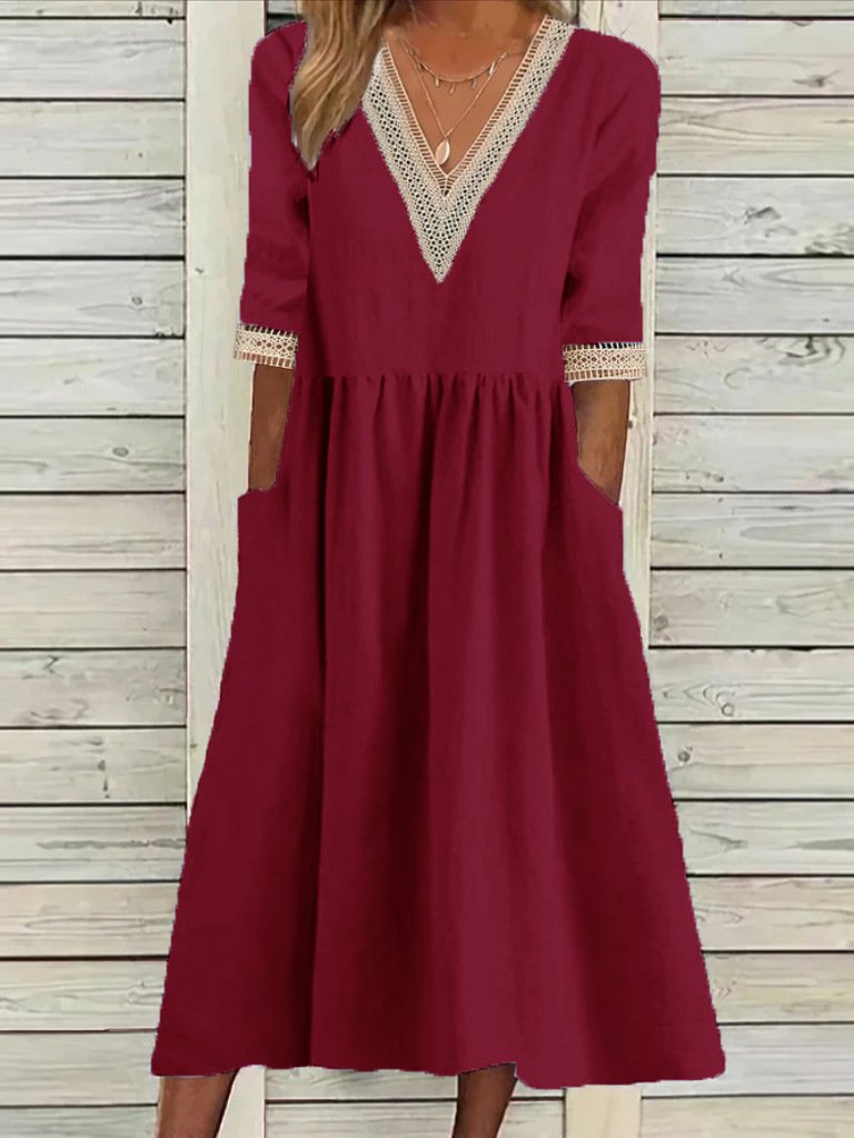 Women's Half Sleeve Summer Light Blue Plain Split Joint V Neck Daily Going Out Casual Maxi A-Line Fit & Flare Dress Dress