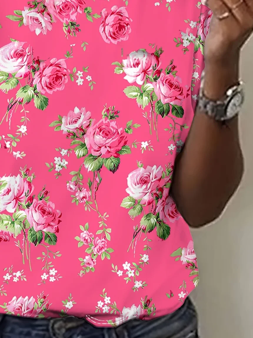 Women's Floral Print Casual Crew Neck Short Sleeve T-Shirt