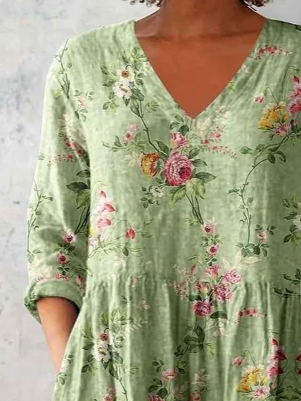 Women's Half Sleeve Blouse_ Summer Green Floral Printing V Neck Daily Going Out Casual Top