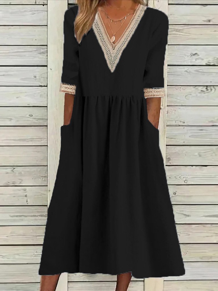 Women's Half Sleeve Summer Light Blue Plain Split Joint V Neck Daily Going Out Casual Maxi A-Line Fit & Flare Dress Dress