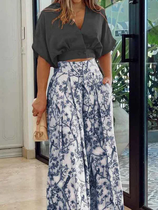 Women's Pocket Stitching Plain Daily Going Out Two-Piece Set Red Casual Summer Top With Pants Matching Set