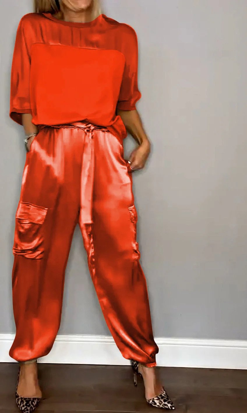 Women's Pocket Stitching Plain Daily Going Out Two-Piece Set Khaki Casual Summer Top With Pants Matching Set