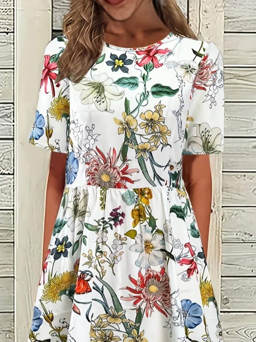 Women's Floral Print Casual Crew Neck Dress