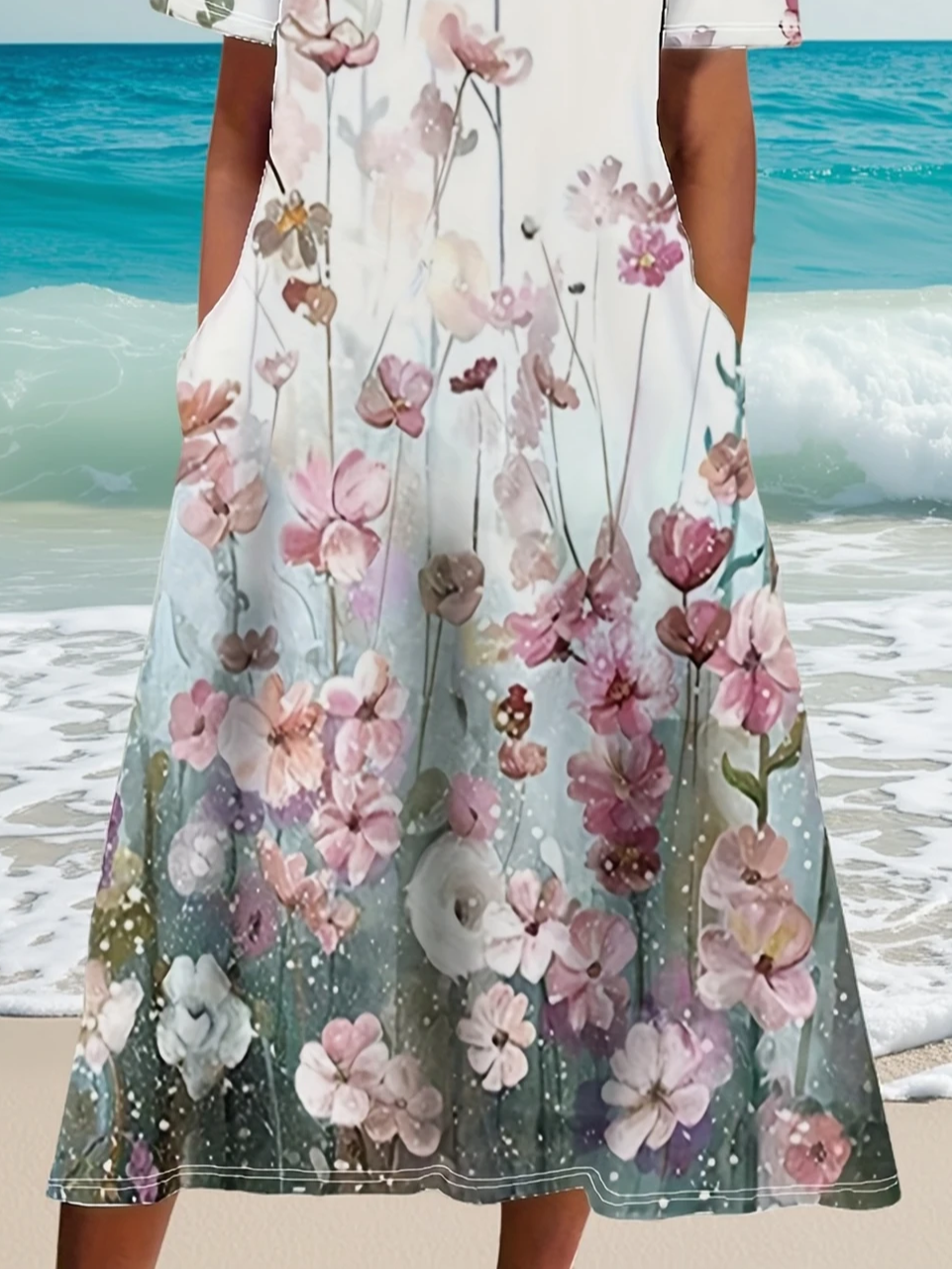 Women's Floral Print Casual Crew Neck Dress