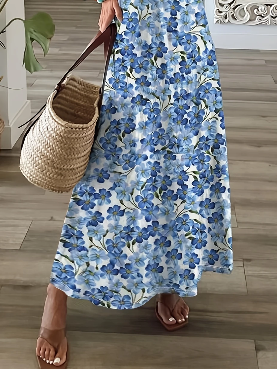 Women's Floral Print Casual V-Neck Short Sleeve Dress
