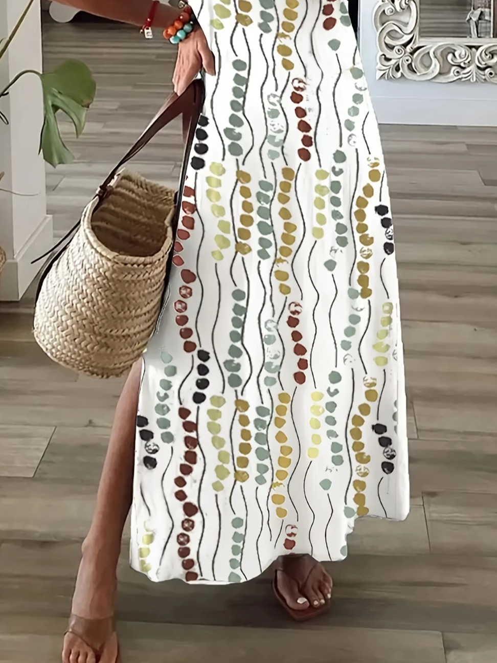Women's Abstract Polka Dot Print Casual V-Neck Short Sleeve Dress