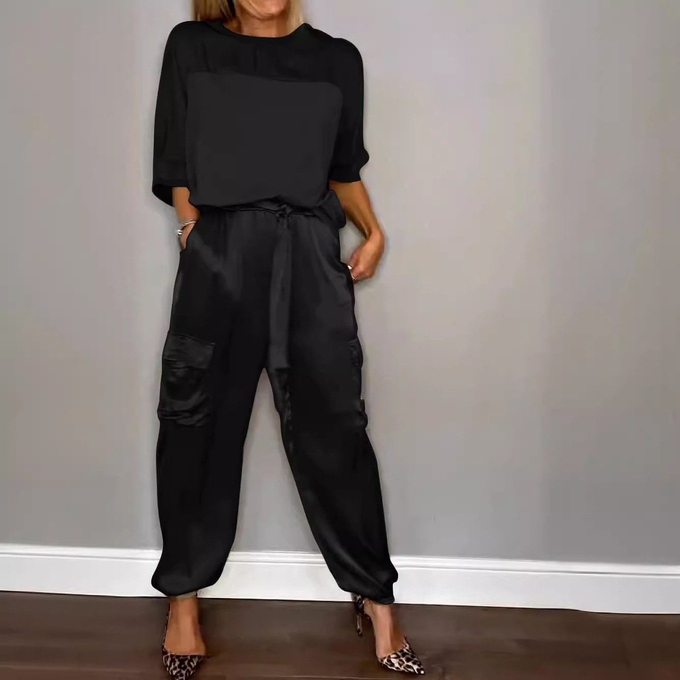 Women's Pocket Stitching Plain Daily Going Out Two-Piece Set Khaki Casual Summer Top With Pants Matching Set