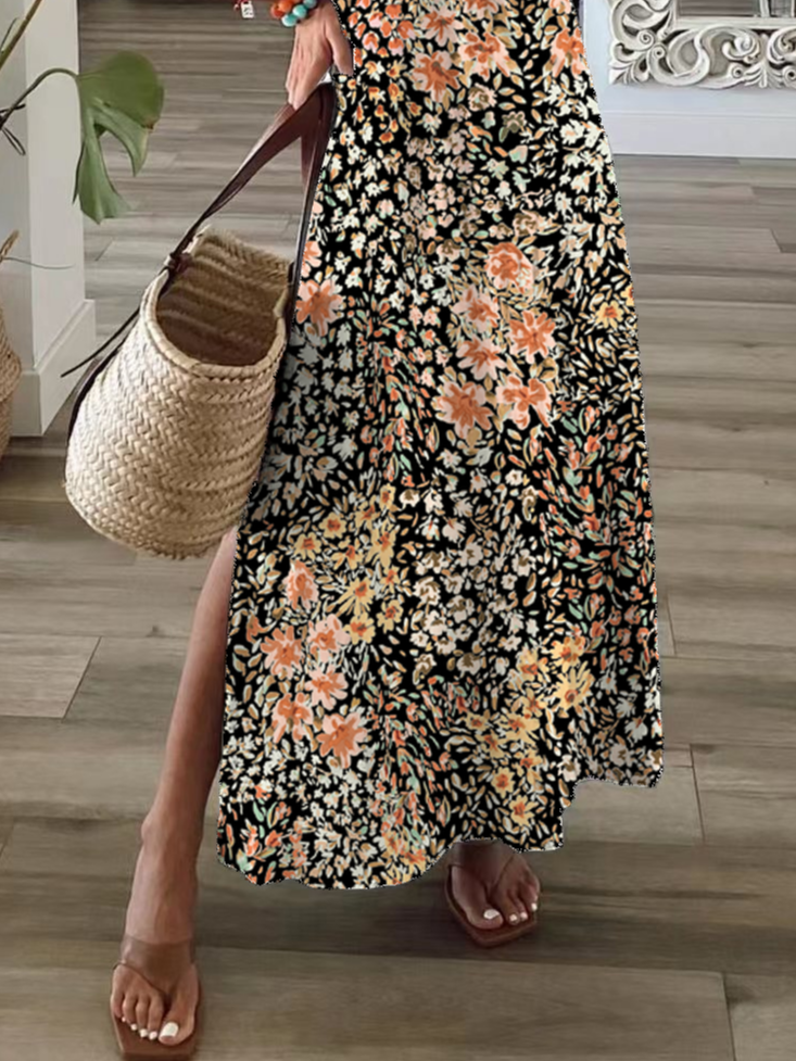 Women's Floral Print Casual V-Neck Short Sleeve Dress