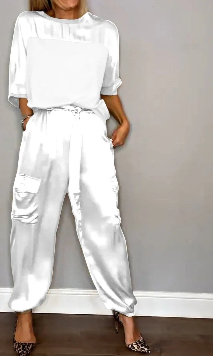 Women's Pocket Stitching Plain Daily Going Out Two-Piece Set Khaki Casual Summer Top With Pants Matching Set