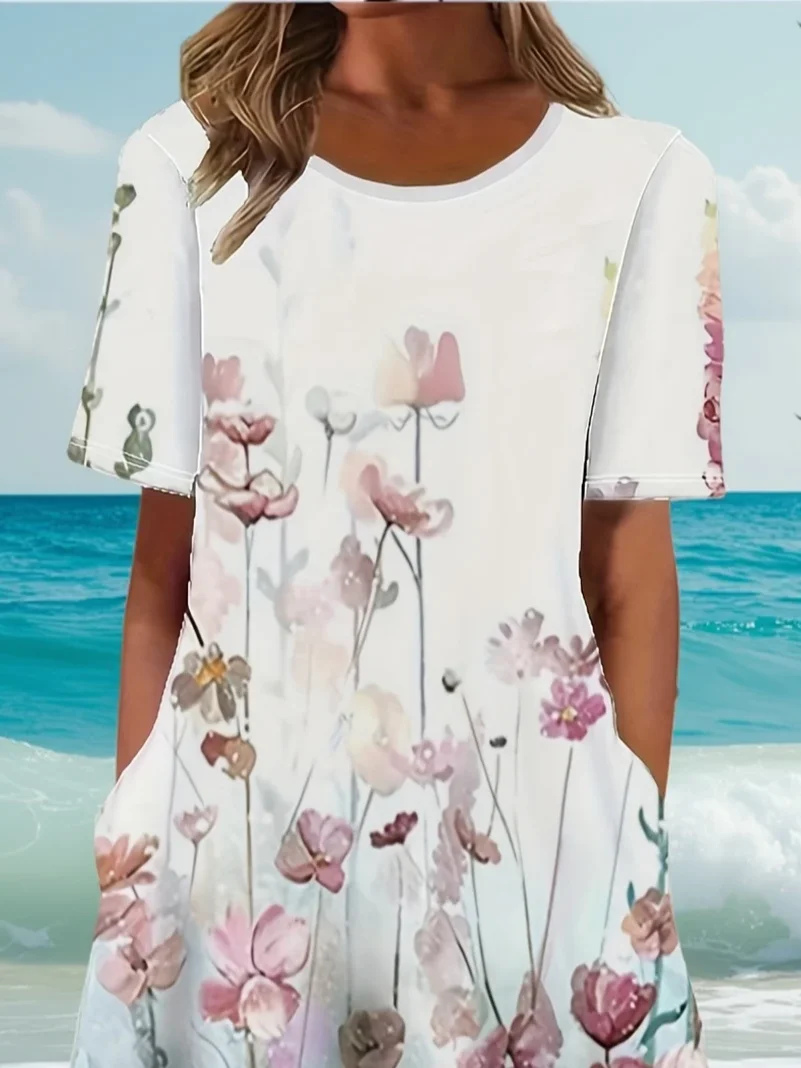 Women's Floral Print Casual Crew Neck Dress