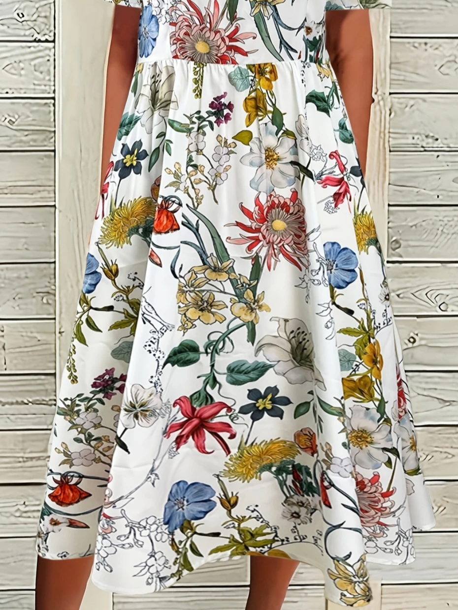 Women's Floral Print Casual Crew Neck Dress