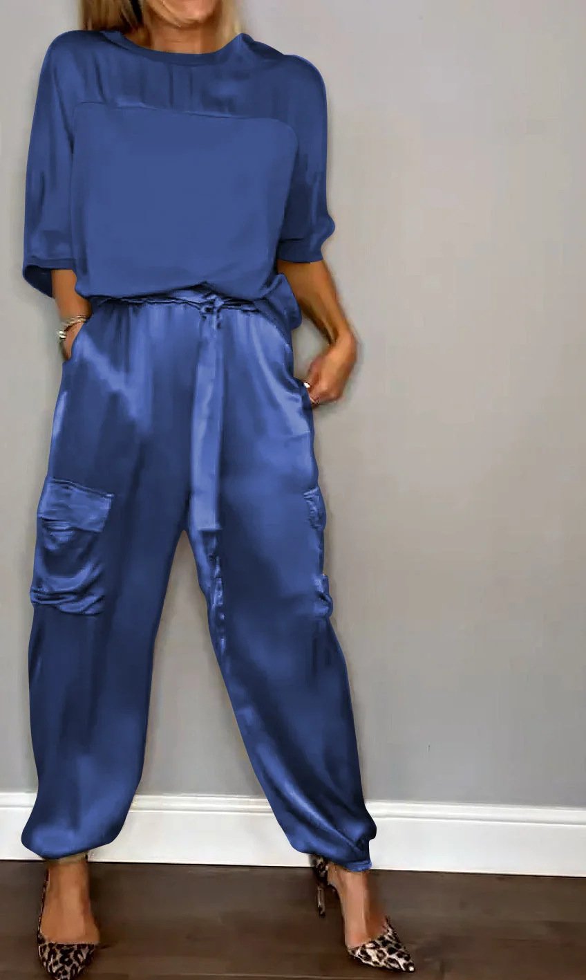 Women's Pocket Stitching Plain Daily Going Out Two-Piece Set Khaki Casual Summer Top With Pants Matching Set