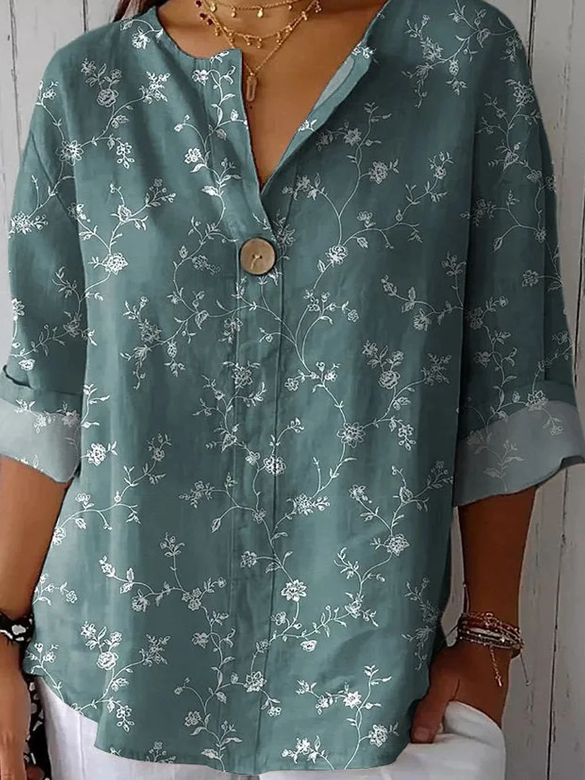Floral Shawl Collar Casual Blouse
