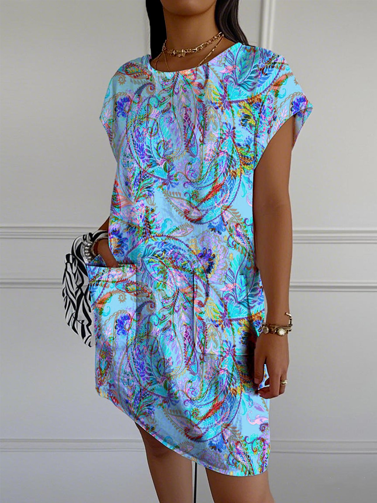 Loose Crew Neck Casual Floral Dress With No