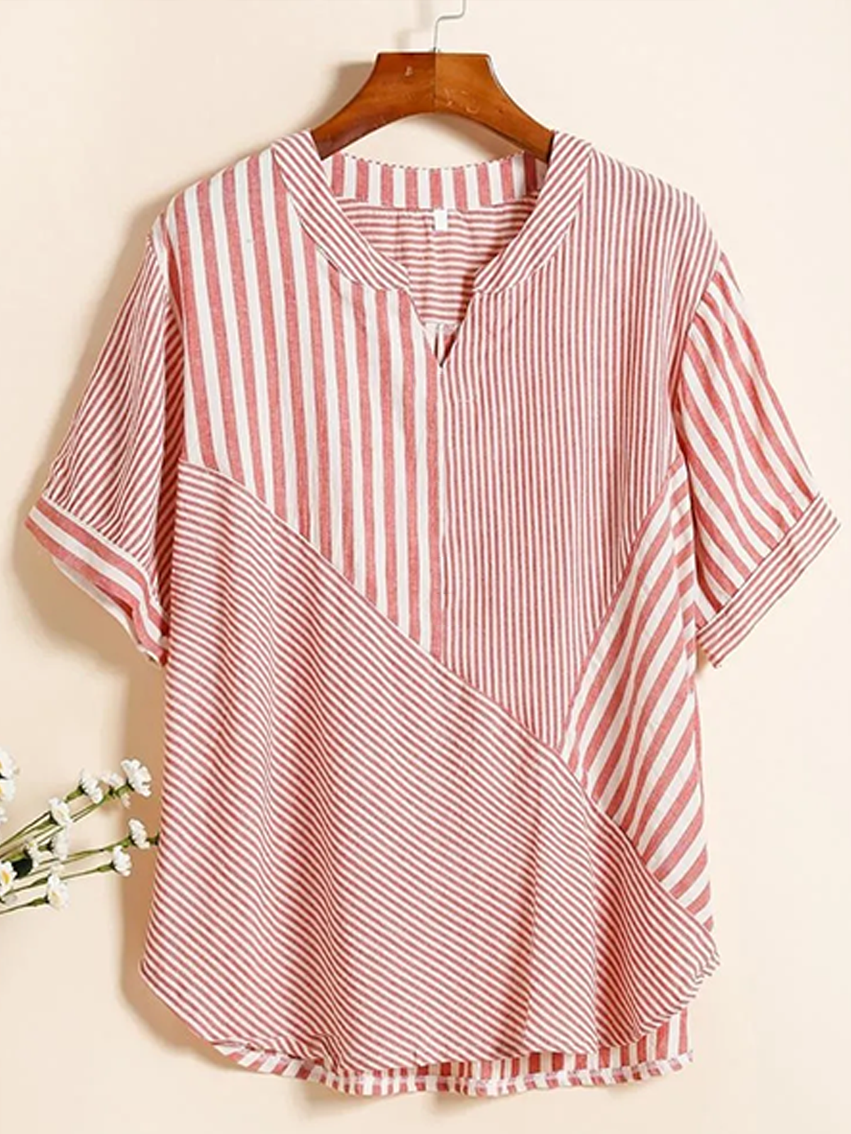 Casual Striped Shawl Collar Blouse