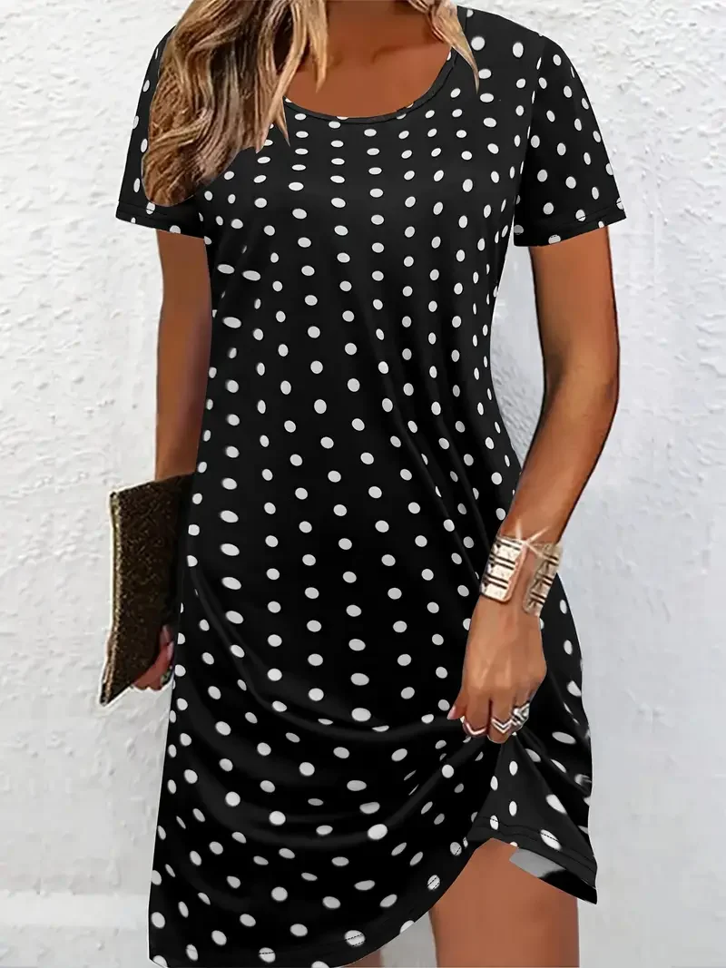 Women's Polka Dot Printed Casual Round Neck Short Sleeve Dress