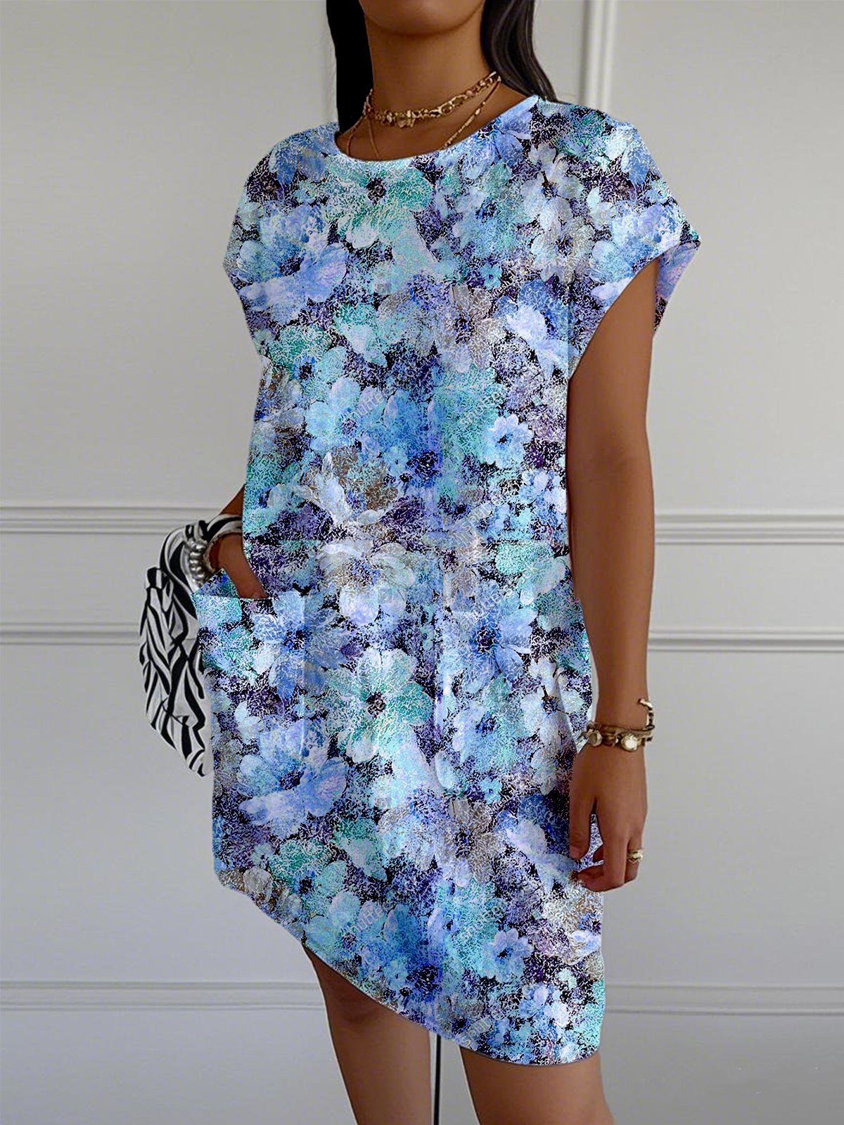 Crew Neck Casual Dress With No