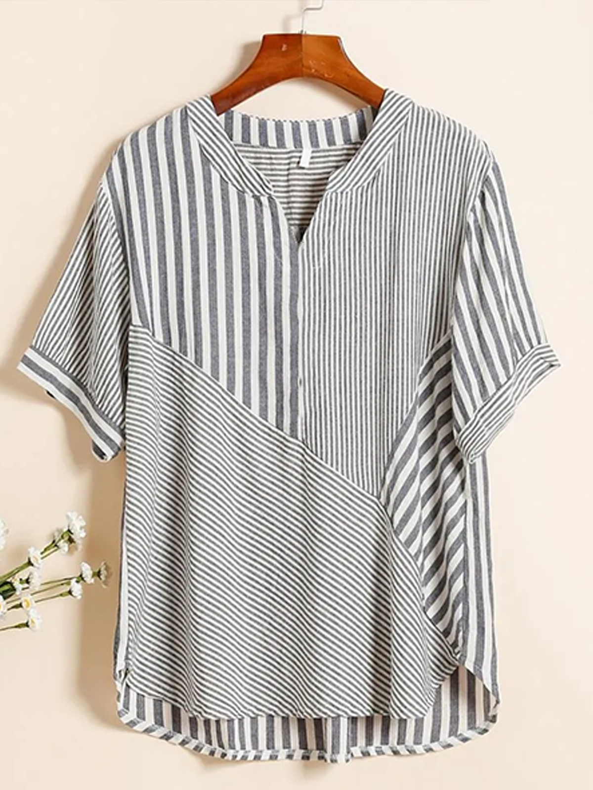 Casual Striped Shawl Collar Blouse