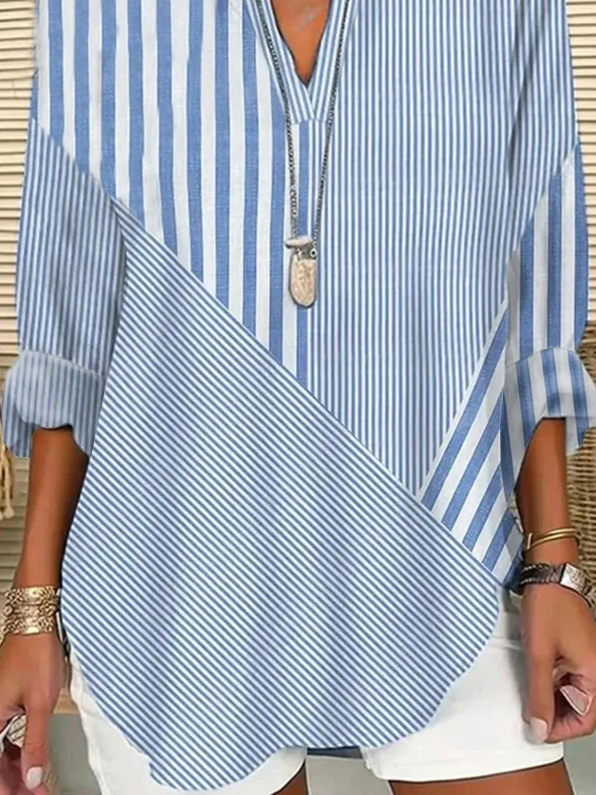 Loose Shawl Collar Simple Blouse