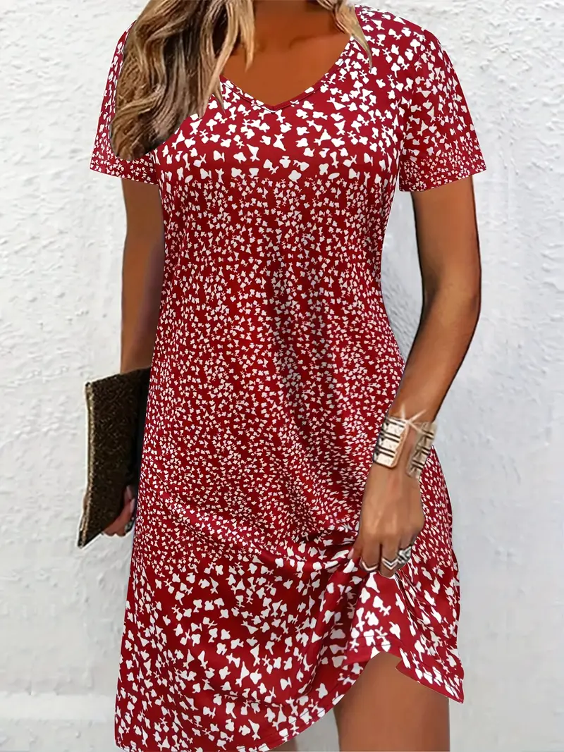 Women's Floral Printed Casual Round Neck Short Sleeve Dress